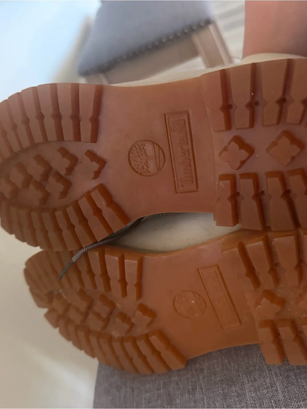 Timberland Off-White Leather Lace-Up Work Boot with Tan Lug Sole